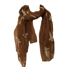 Load image into Gallery viewer, Brown with White Crosses Scarf/wrap
