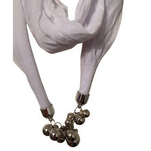 Load image into Gallery viewer, White Jewelled Scarf with Grape Design.