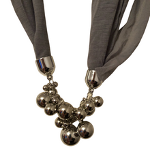 Load image into Gallery viewer, Grey Jewelled Scarf with Grape Design.