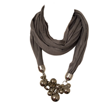 Load image into Gallery viewer, Grey Jewelled Scarf with Grape Design.