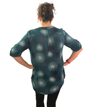 Load image into Gallery viewer, Teal dandelion puff design collarless Shirt 100% cotton (A109)
