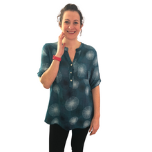 Load image into Gallery viewer, Teal dandelion puff design collarless Shirt 100% cotton  (A109)
