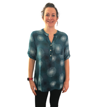 Load image into Gallery viewer, Teal dandelion puff design collarless Shirt 100% cotton  (A109)
