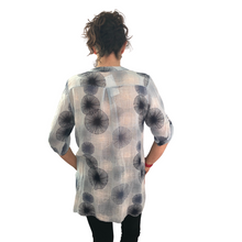Load image into Gallery viewer, Light blue dandelion puff design collarless Shirt 100% cotton. Recommended Fits Size UK 10-18(A109) - Made in Italy