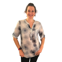 Load image into Gallery viewer, Light blue dandelion puff design collarless Shirt 100% cotton. Recommended Fits Size UK 10-18(A109) - Made in Italy