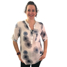 Load image into Gallery viewer, White dandelion puff design collarless Shirt 100% cotton (A109)