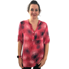 Load image into Gallery viewer, Fuchsia Pink dandelion puff design collarless Shirt 100% cotton. (A109)
