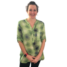 Load image into Gallery viewer, Lime green dandelion puff design collarless Shirt 100% cotton(A109)
