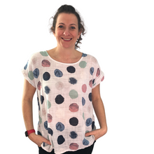 Load image into Gallery viewer, White with multi coloured Dots T shirt (A107) - Made in Italy