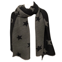 Load image into Gallery viewer, Black with grey star blanket scarf