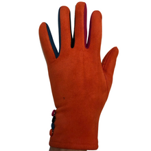 Load image into Gallery viewer, Plain Orange ladies Gloves with a splash of colour between the fingers- G1925