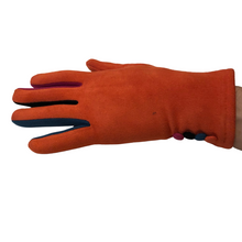 Load image into Gallery viewer, Plain Orange ladies Gloves with a splash of colour between the fingers- G1925
