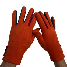 Load image into Gallery viewer, Plain Orange ladies Gloves with a splash of colour between the fingers- G1925