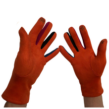Load image into Gallery viewer, Plain Orange ladies Gloves with a splash of colour between the fingers- G1925
