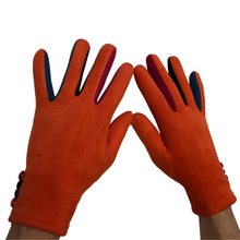 Load image into Gallery viewer, Plain Orange ladies Gloves with a splash of colour between the fingers- G1925
