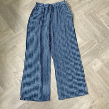 Load image into Gallery viewer, Mary Navy Stripe Wide Leg Cotton Trousers | UK 10–14

