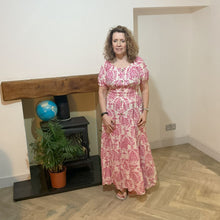 Load image into Gallery viewer, Elizabeth Fuchsia Print Dress | Puff Sleeve &amp; Stretchy Panel UK 10–14
