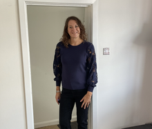 Load image into Gallery viewer, Stephanie Lace Arm Jumper - Navy | One Size (UK 10-16)
