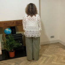 Load image into Gallery viewer, Mary Khaki green Stripe Wide Leg Cotton Trousers | UK 10–14
