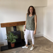 Load image into Gallery viewer, Jessica Sunny Khaki Green Pom Pom Crochet Vest Top with Lace Trim | UK 12–18
