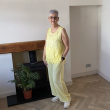 Load image into Gallery viewer, Jessica Sunny Yellow Pom Pom Crochet Vest Top with Lace Trim | UK 12–18

