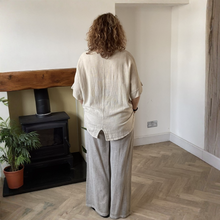 Load image into Gallery viewer, Linda Classic Beige Shirred Waistband Palazzo Trousers with Pockets | UK 10–16
