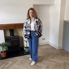 Load image into Gallery viewer, Ashley Medium Denim 3 Gold Button Trousers | Elastic Waist UK 10–14
