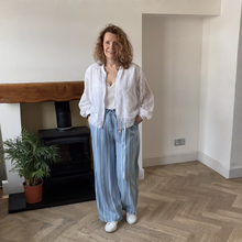 Load image into Gallery viewer, Lisa Light Denim Stripped Wide Leg Trousers | Eco-Friendly Tencel UK 8–14
