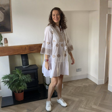 Load image into Gallery viewer, Patricia White Gold Embroidered Summer Dress | One Size UK 12–18
