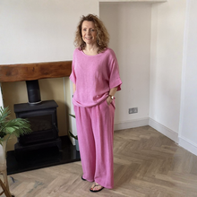 Load image into Gallery viewer, Linda Classic Pink Shirred Waistband Palazzo Trousers with Pockets | UK 10–16
