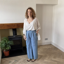 Load image into Gallery viewer, Ashley Light Denim 3 Gold Button Trousers | Elastic Waist UK 10–14
