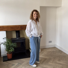 Load image into Gallery viewer, Lisa Medium Denim Stripped Wide Leg Trousers | Eco-Friendly Tencel UK 8–14
