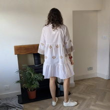 Load image into Gallery viewer, Patricia White Gold Embroidered Summer Dress | One Size UK 12–18
