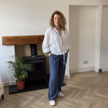 Load image into Gallery viewer, Lisa Dark Denim Stripped Wide Leg Trousers | Eco-Friendly Tencel UK 8–14
