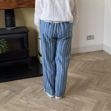 Load image into Gallery viewer, Lisa Medium Denim Stripped Wide Leg Trousers | Eco-Friendly Tencel UK 8–14
