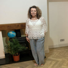 Load image into Gallery viewer, Mary Green Stripe Wide Leg Cotton Trousers | UK 10–14
