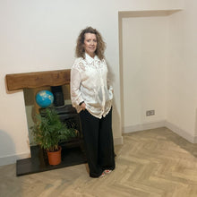 Load image into Gallery viewer, Jennifer White Embroidery Crochet Shirt | 3/4 Sleeve One Size UK 10–16

