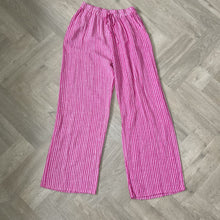 Load image into Gallery viewer, Mary Fuchsia &amp; White Stripe Wide Leg Cotton Trousers | UK 10–14
