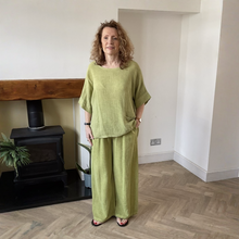 Load image into Gallery viewer, Linda Classic Lime green Shirred Waistband Palazzo Trousers with Pockets | UK 10–16
