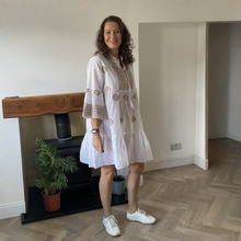 Load image into Gallery viewer, Patricia White Gold Embroidered Summer Dress | One Size UK 12–18

