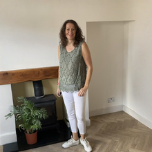 Load image into Gallery viewer, Jessica Sunny Khaki Green Pom Pom Crochet Vest Top with Lace Trim | UK 12–18
