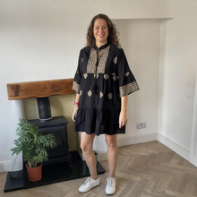 Load image into Gallery viewer, Patricia Black Gold Embroidered Summer Dress | One Size UK 12–18
