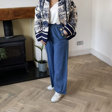 Load image into Gallery viewer, Ashley Medium Denim 3 Gold Button Trousers | Elastic Waist UK 10–14
