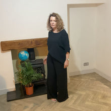 Load image into Gallery viewer, Linda Classic Black Shirred Waistband Palazzo Trousers with Pockets | UK 10–16
