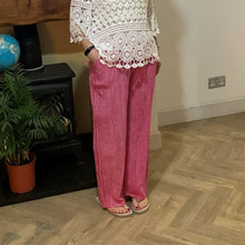 Load image into Gallery viewer, Mary Fuchsia &amp; White Stripe Wide Leg Cotton Trousers | UK 10–14
