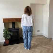 Load image into Gallery viewer, Lisa Medium Denim Stripped Wide Leg Trousers | Eco-Friendly Tencel UK 8–14
