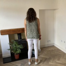 Load image into Gallery viewer, Jessica Sunny Khaki Green Pom Pom Crochet Vest Top with Lace Trim | UK 12–18
