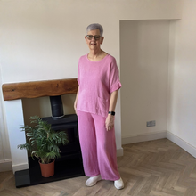 Load image into Gallery viewer, Linda Classic Pink Shirred Waistband Palazzo Trousers with Pockets | UK 10–16
