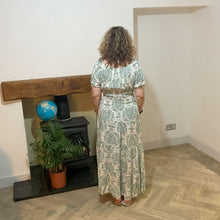 Load image into Gallery viewer, Elizabeth Khaki green Print Dress | Puff Sleeve &amp; Stretchy Panel UK 10–14
