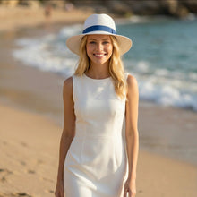 Load image into Gallery viewer, White Panama Foldable Hat (Navy Band) (57cm)
